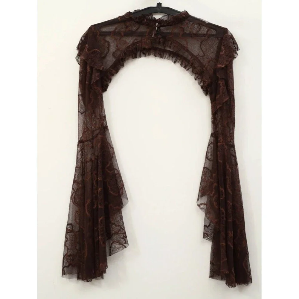 Free People Willow Lace Bolero Shrug Cropped Top Floral Lace Ruffle XS/S 290732